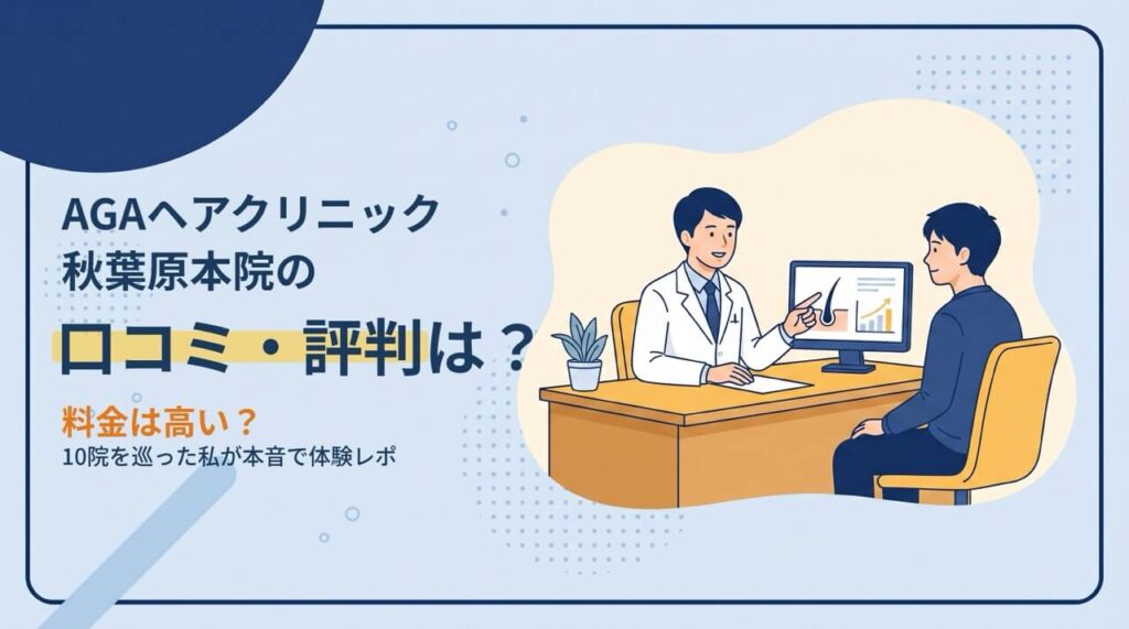 AGAヘアクリニック秋葉原本院の口コミ評判と料金を体験レポートする記事のアイキャッチ