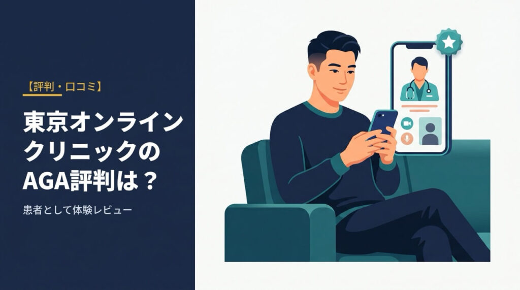 スマートフォンで東京オンラインクリニックのオンライン診療を受ける男性のイラスト