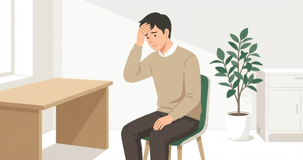 診察後に額に手を当てて後悔する男性