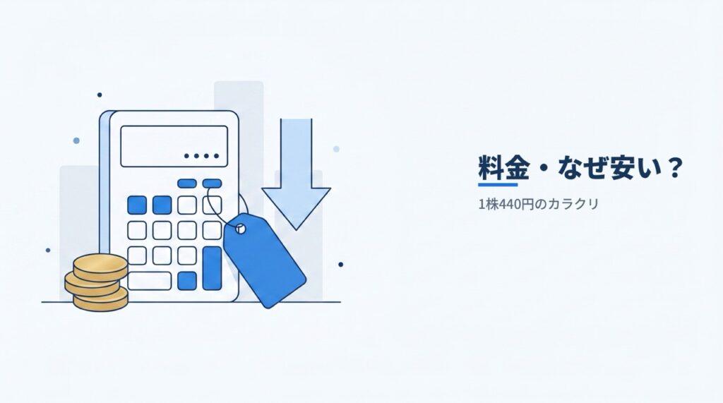 カミノクリニックの料金と1株440円で安い理由を解説するイラスト