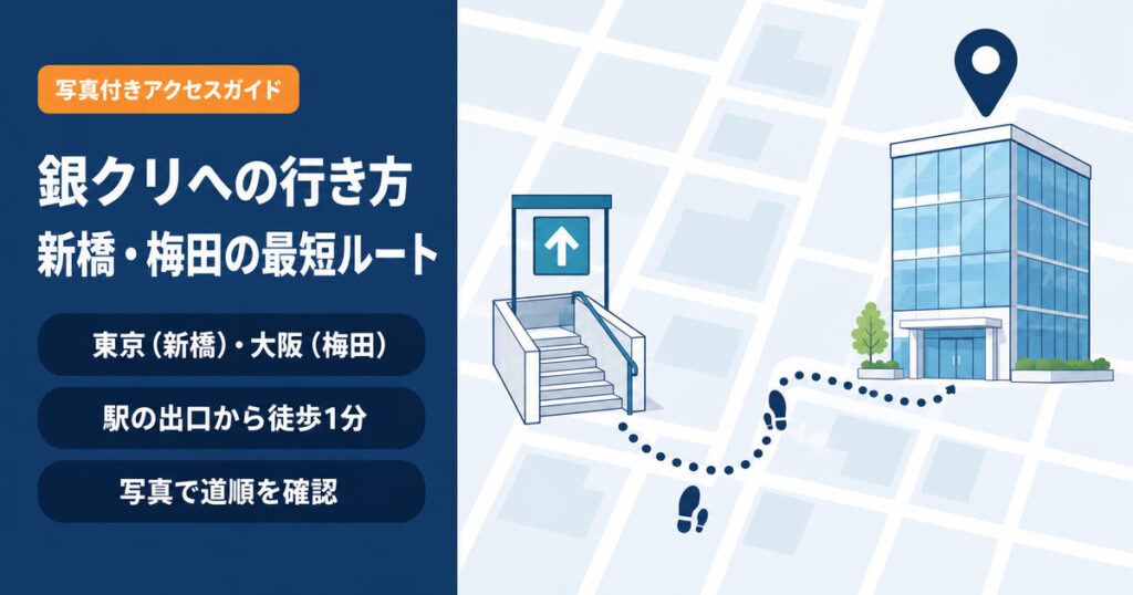 銀座総合美容クリニックの東京院・大阪院へ最寄り駅から徒歩1分で向かうルートのイメージ