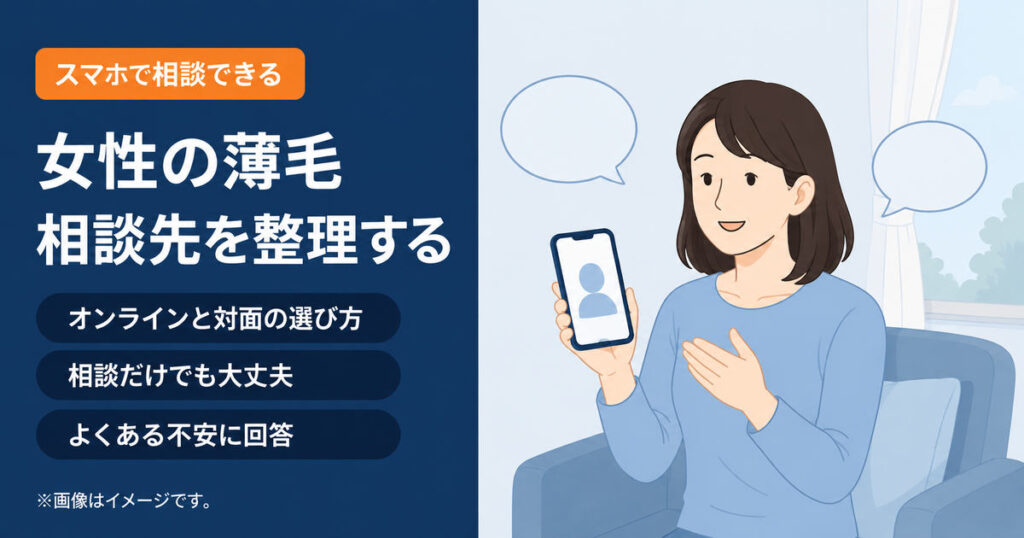 女性が自宅からスマートフォンで薄毛の相談をしているイメージ