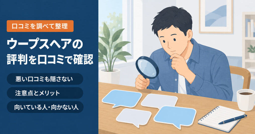 ウープスヘアのAGA治療の口コミを良い評価と気になる評価の両面から調べたイメージ